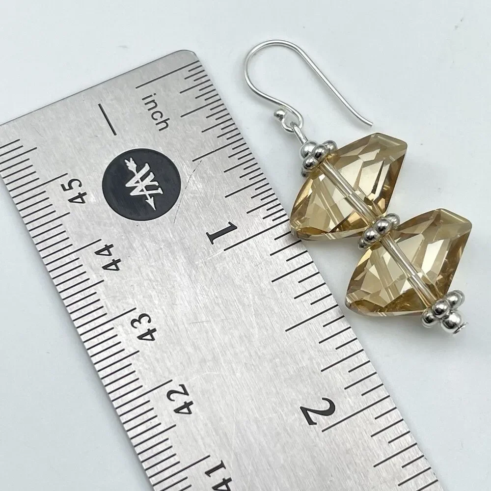 Made With Swarovski Crystals Champagne Beaded Sterling Silver Earrings Dangle